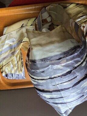 Echo Vintage Long Silk Scarf, Abstract Earthtones.